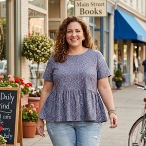 Petallush Teal Floral Peplum Blouse